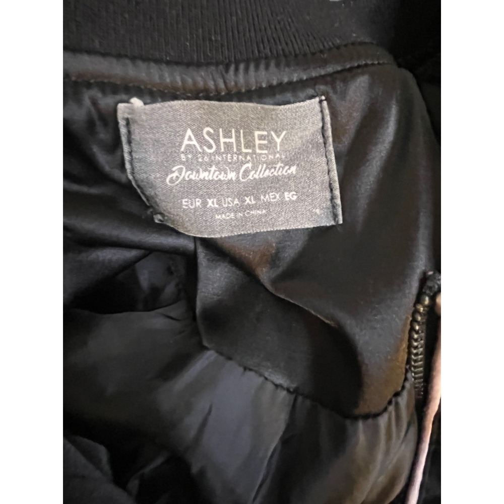 Black Satin Embroidered Peacock Cherry Blossom Bomber Jacket XL Ashley Coquette - Picture 7 of 11